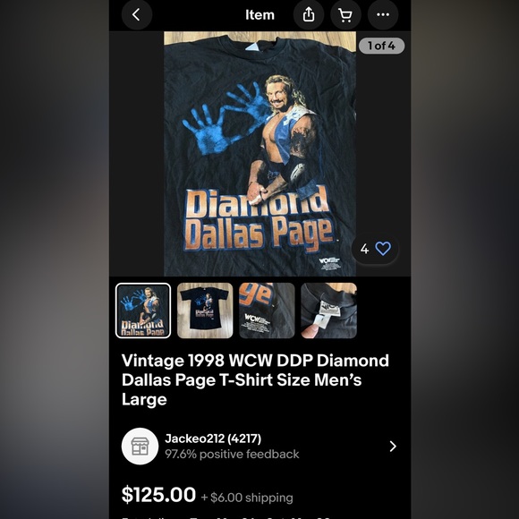 Vintage 1998 WCW DDP Diamond Dallas Page T-Shirt Size Men's Large - Picture 4 of 4